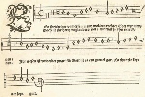 "Es spricht der Unweisen Mund wohl" as it first appeared with what would become its proper melody, in Johann Walter's 1524 "Geystliche gesangk Buchleyn"
